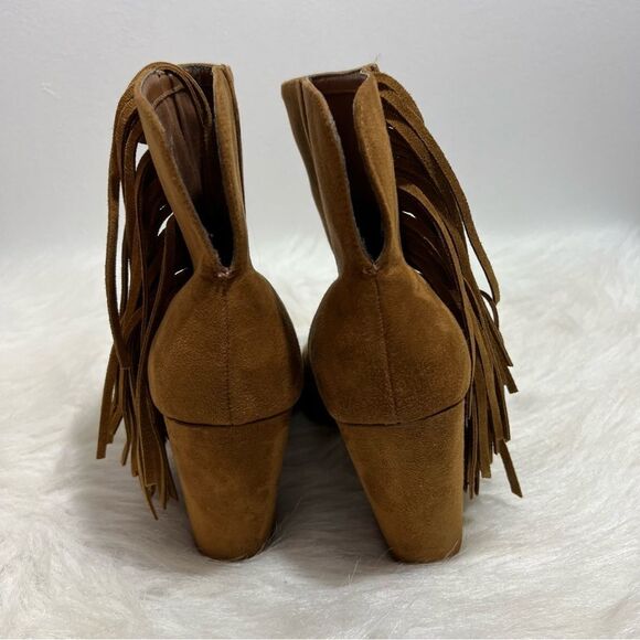 Dolce Vita Leather Suede Fringe Side Peep Toe Bootie -- 9.5 - Picture 4 of 9